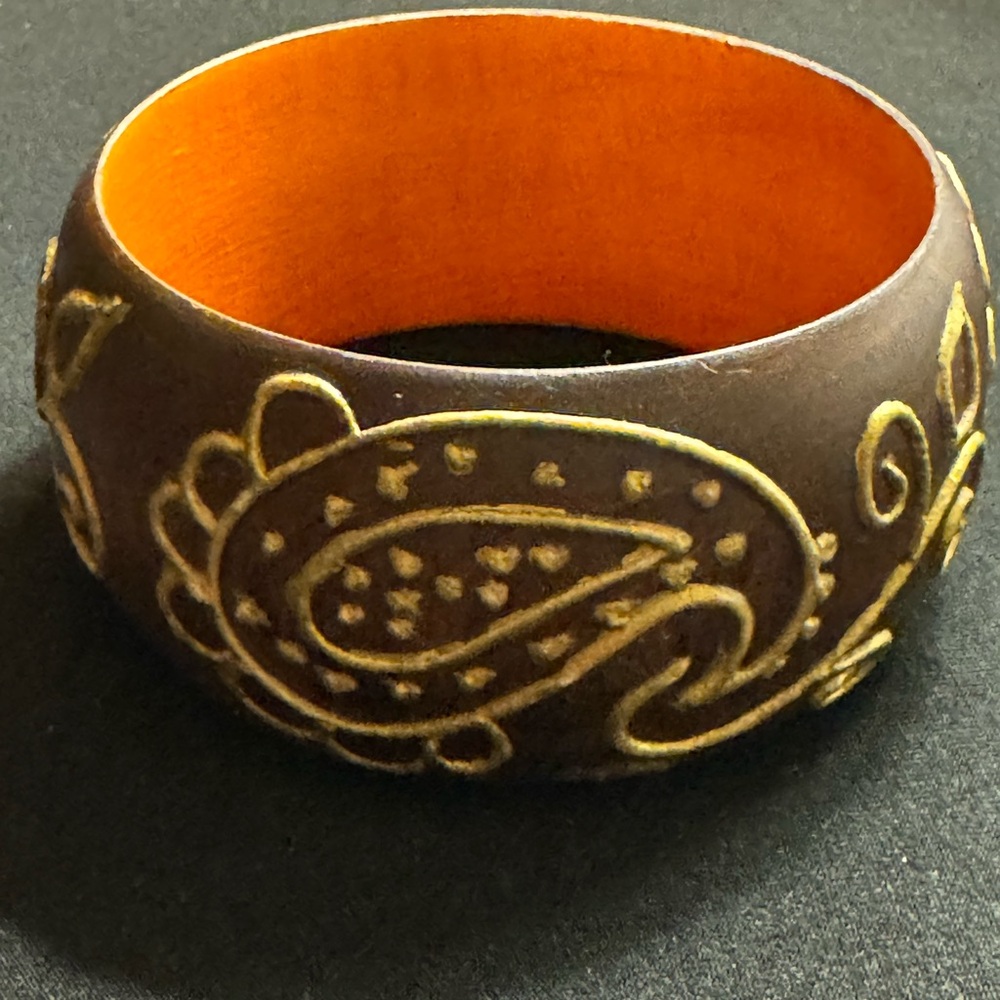 Wide Wooden Paisley Bracelet